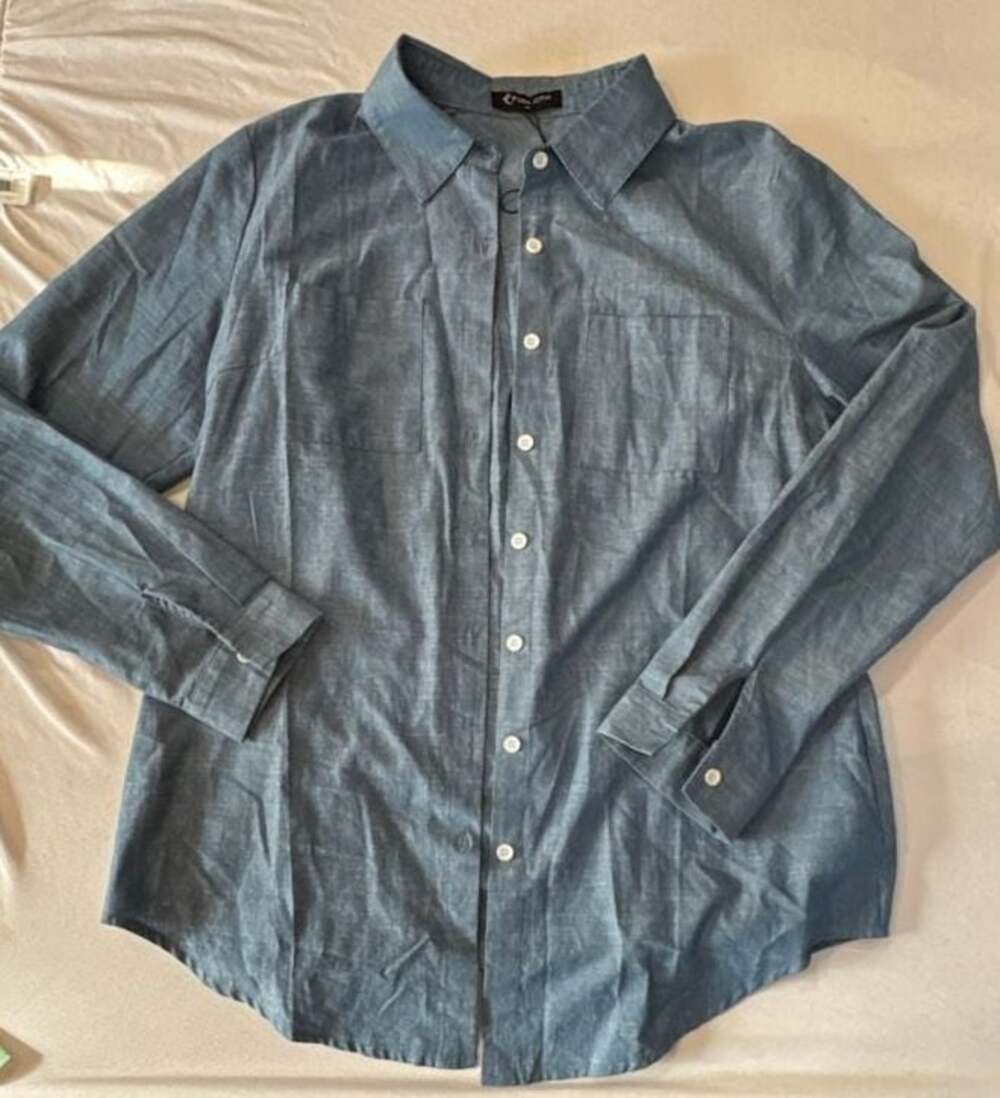 A783 Fuinloth Women's Long Sleeve Chambray Button-Down Shirt